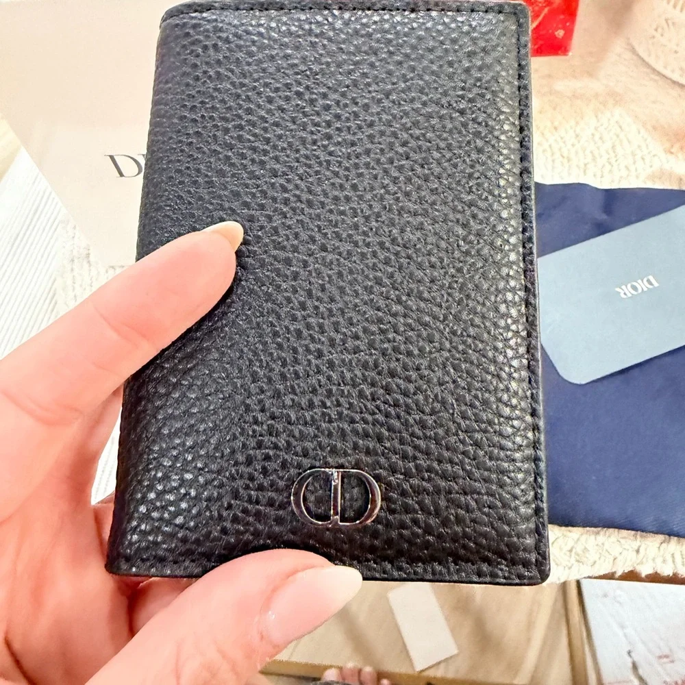 Dior Parfums Black Textured Leather Card Holder with dust bag - NIB